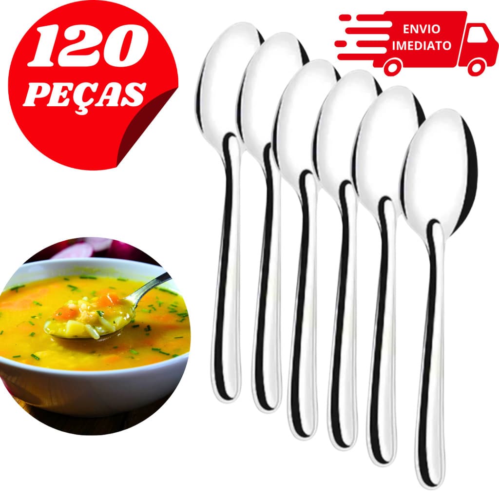 Kit 120 Colheres Inox de Mesa – Aço Inoxidável Resistente | Talheres para Cozinha e Refeições
