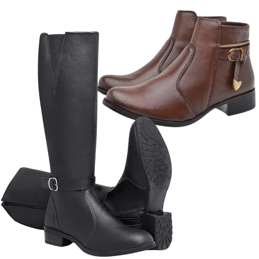 Kit Bota Feminina Cano Longo Montaria + Bota Feminina Cano Curto Na Promoção Rodeio Barretos