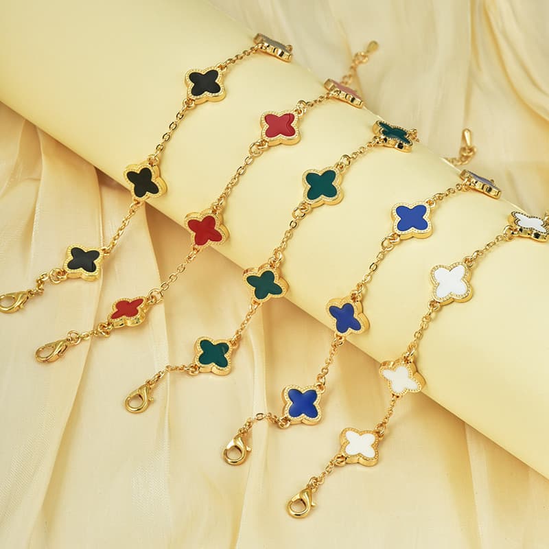 Pulseira elegante de trevo de quatro folhas para mulheres não enferruja