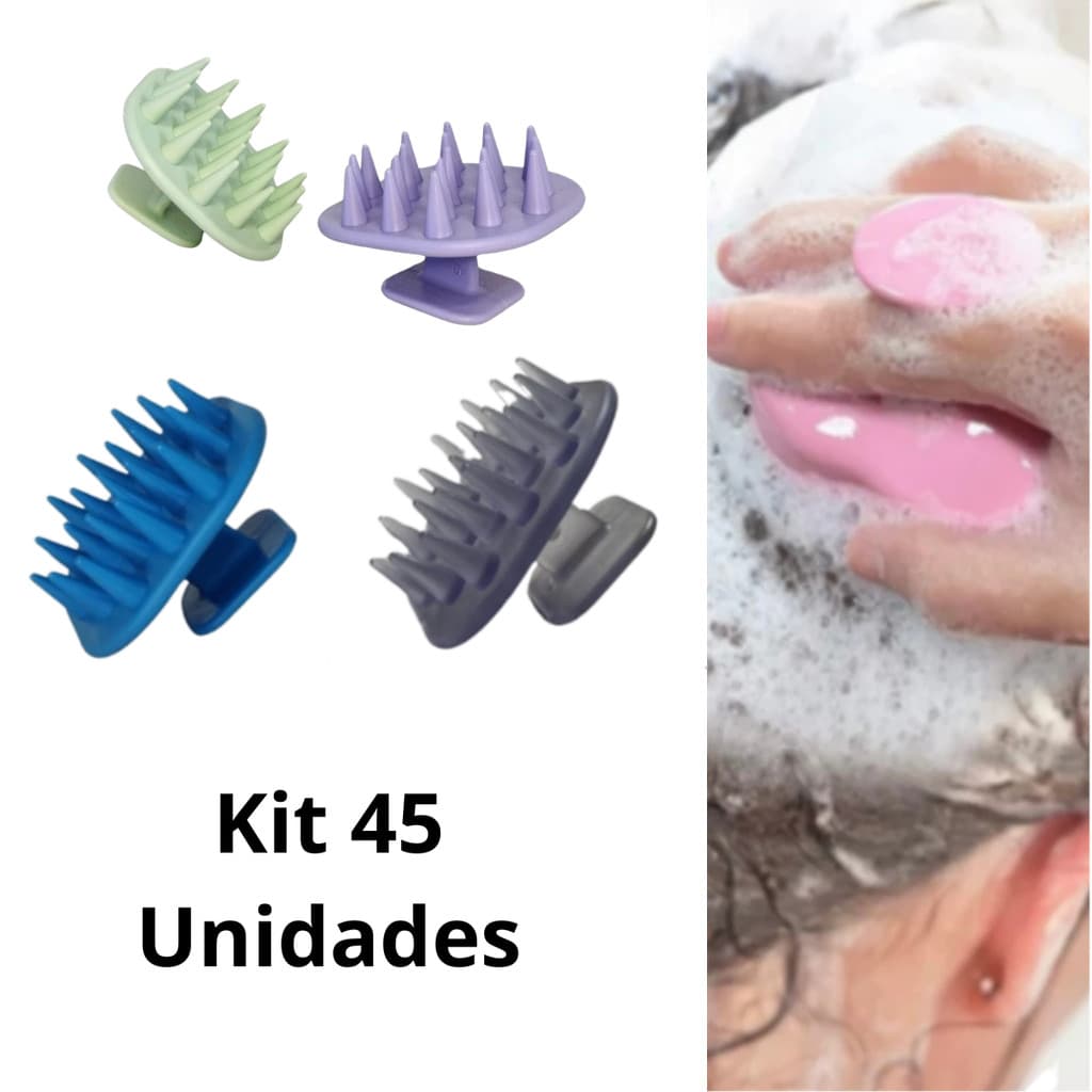 Kit 45 Escovas Massageadora de Silicone para Cabelos Previne Quedas