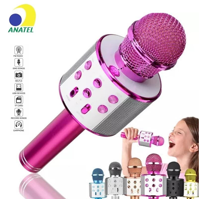 WS-858 Microfone Infantil de Karaoke Microfone de Brinquedo Sem Fio Bluetooth Efeito De Voz