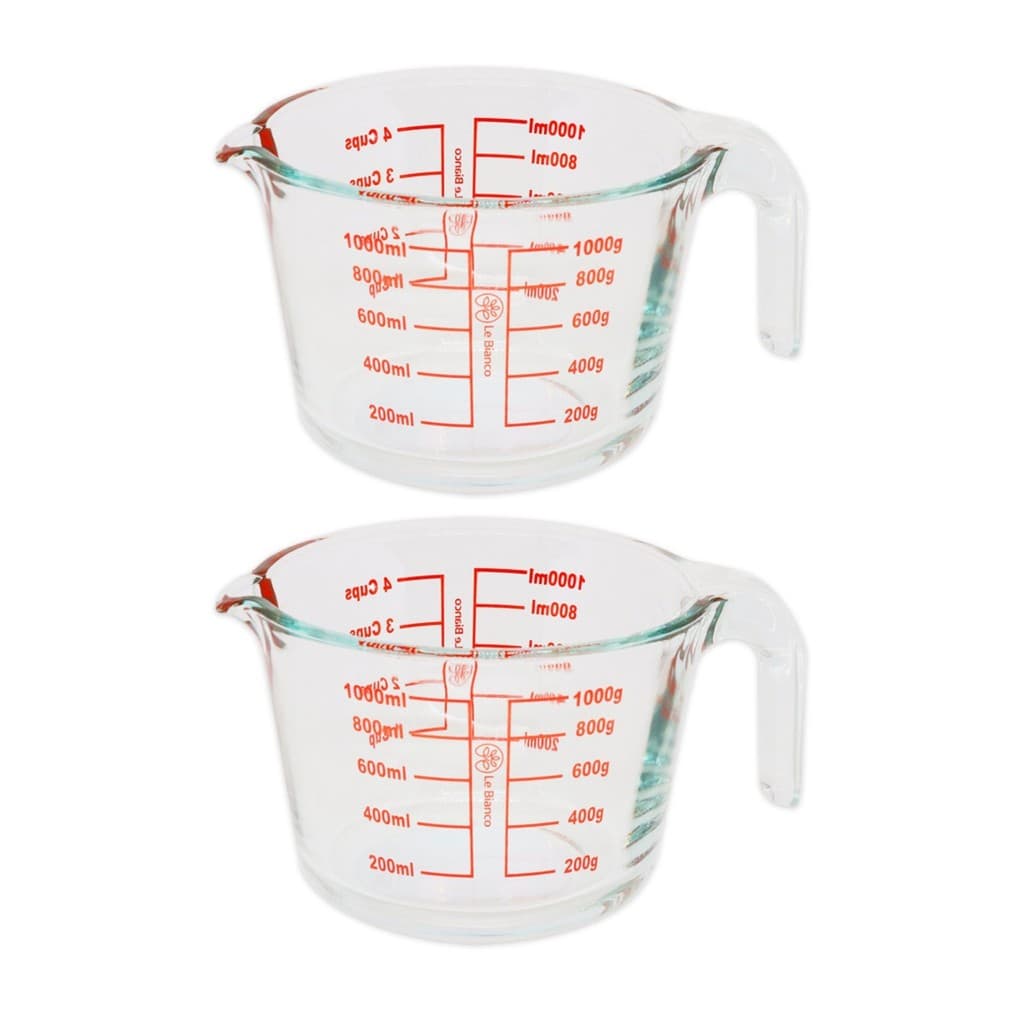 Kit 2 Jarra De Vidro Graduado Medidora 1L C/ Alça Bico Temperado Receita Culinária Cozinha