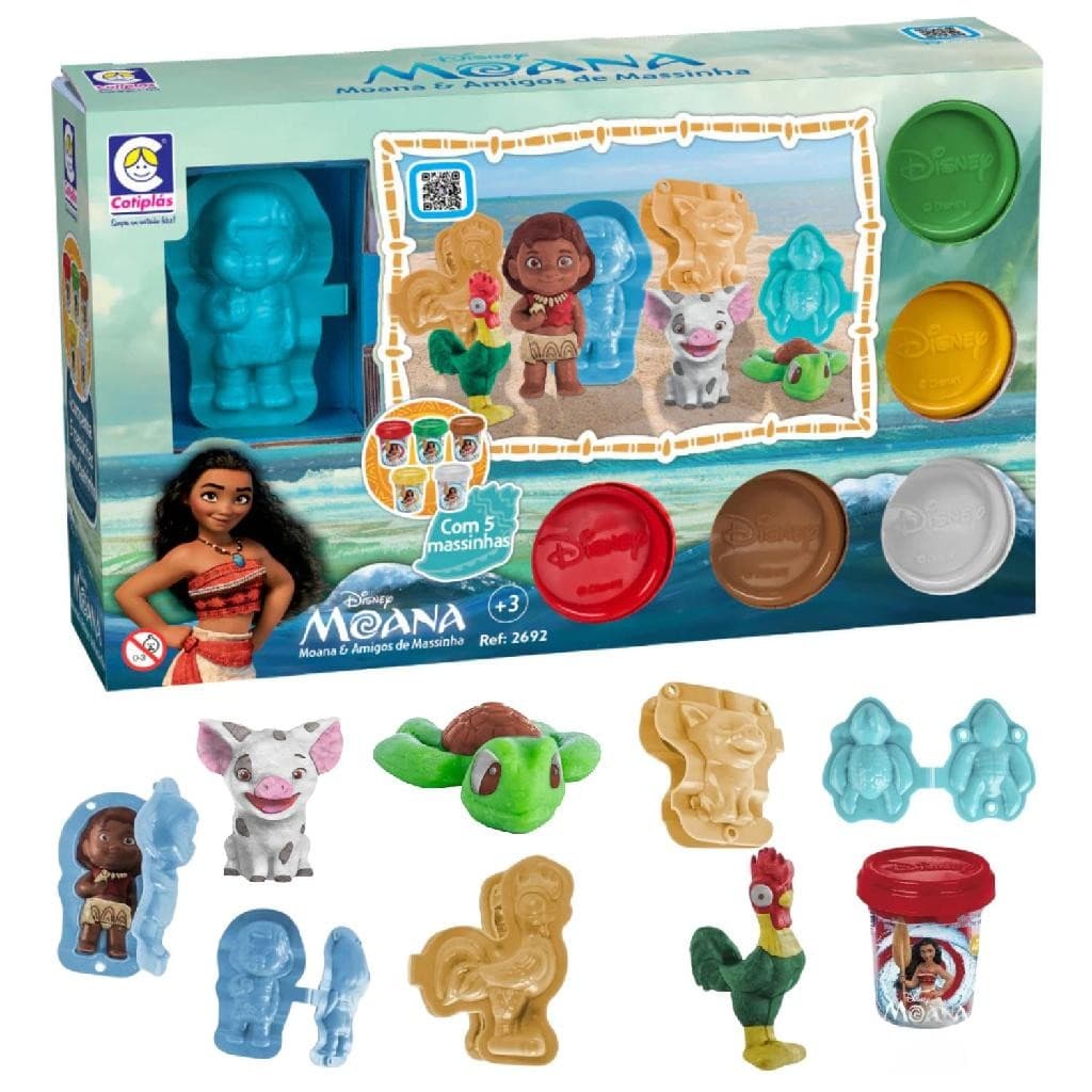 Massinha de Modelar Moana e Amigos Com 5 Massas, Molde e Acessórios - Cotiplas