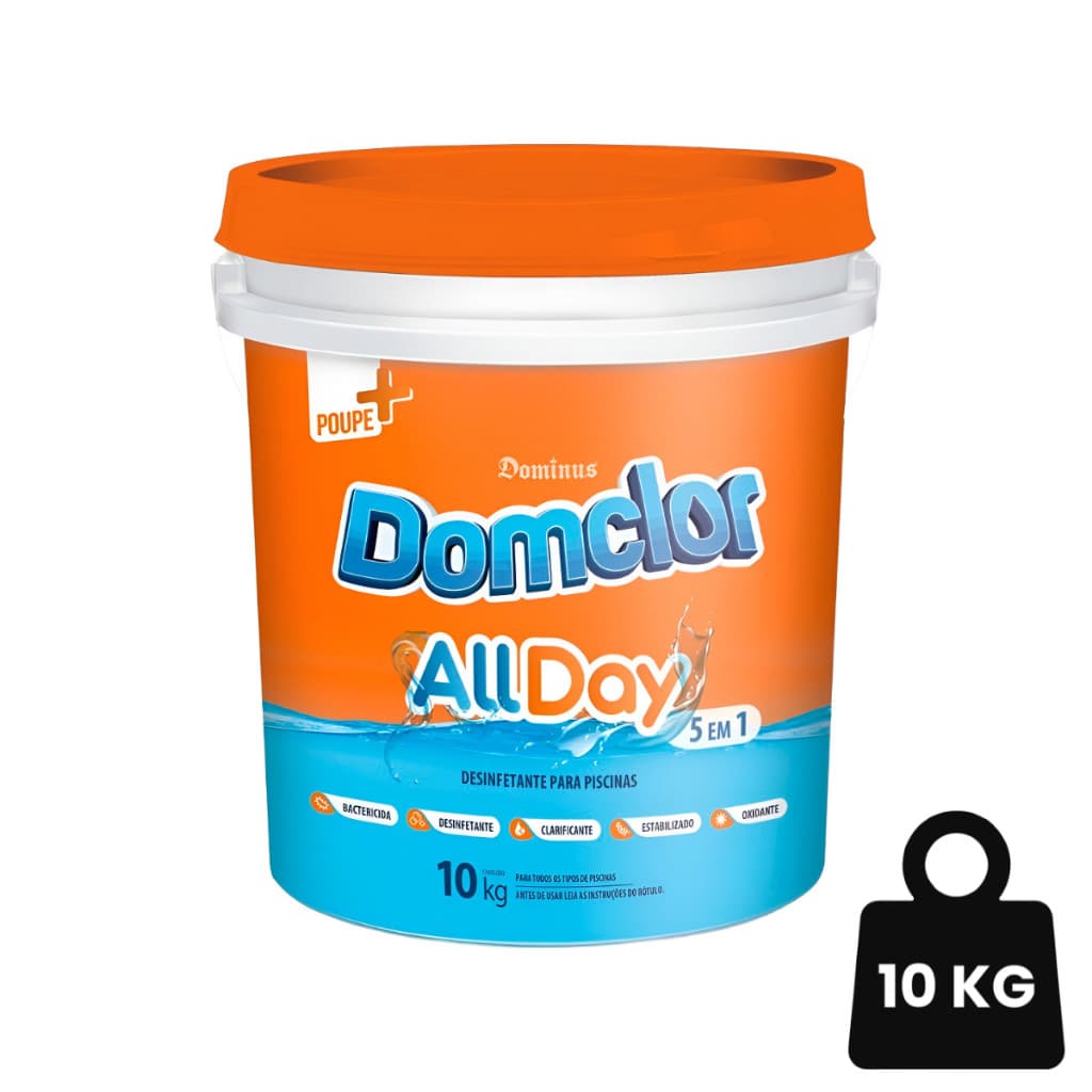 Cloro Balde 10kg Piscina Domclor Allday 5 Em 1 Granulado Ação Rápida