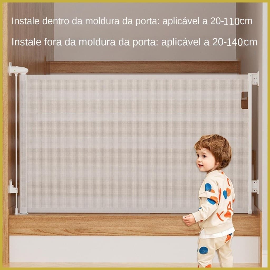 Portão retrátil 140*86arroz para cachorro bebê, cerca para interior de casa apartamento com travas de segurança e forro