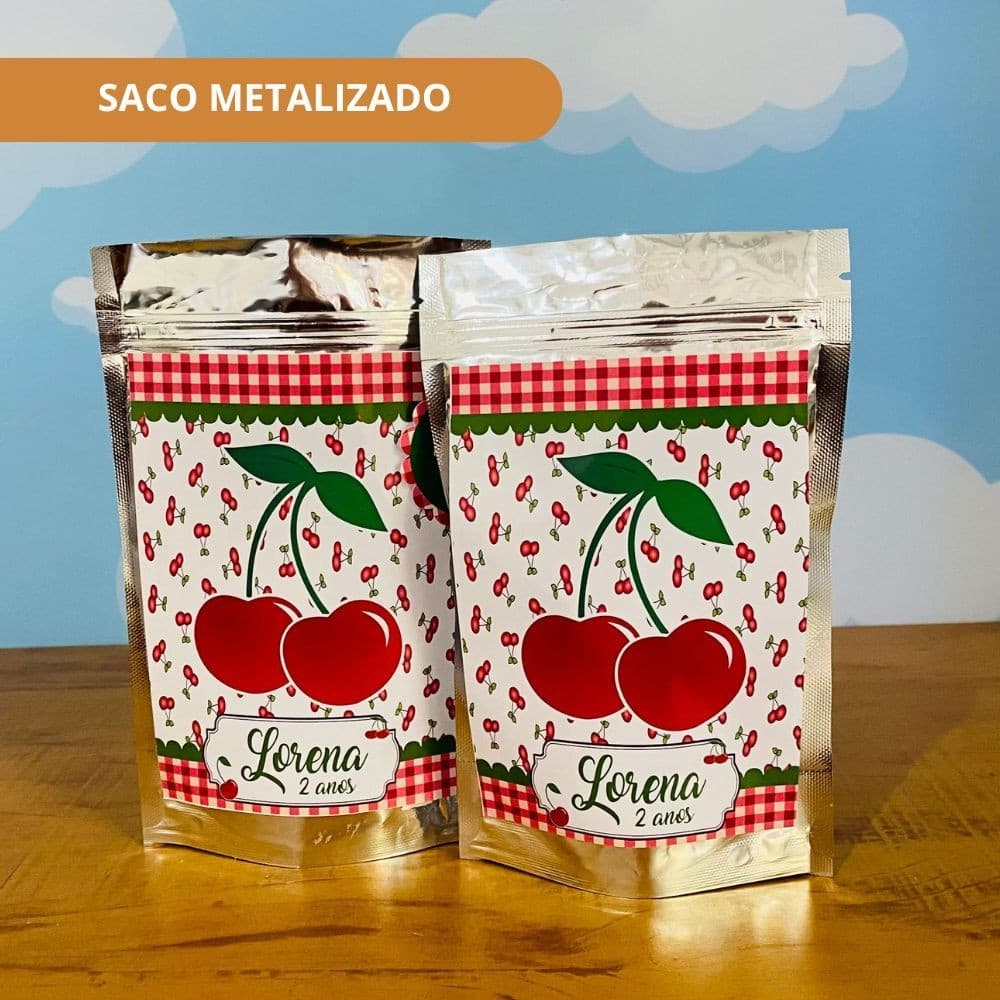 40 Saco CEREJA  Personalizado Zip Lock Metalizado Lembrancinha cerejinha