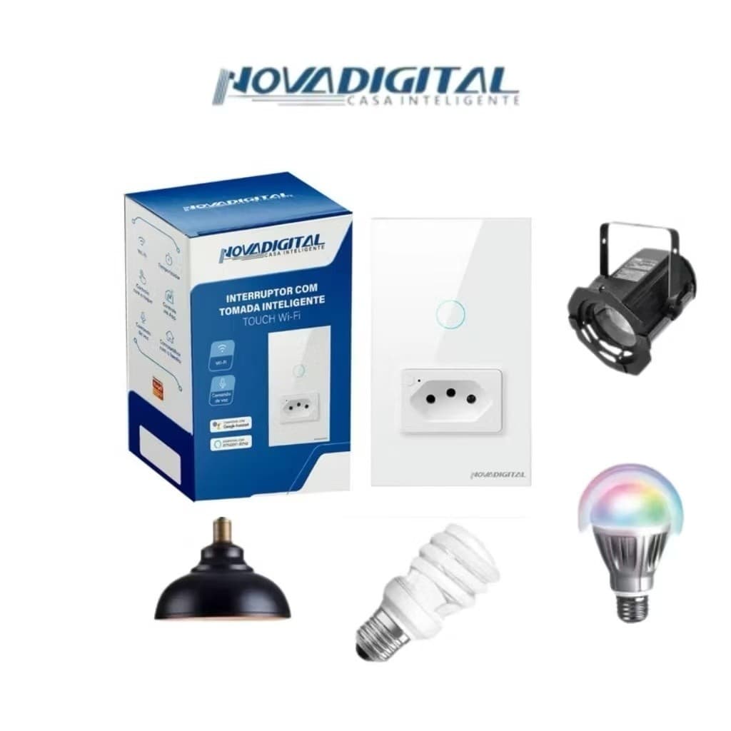 Interruptor Wi-fi Inteligente 1 Botão Touch Com Tomada Nova Digital
