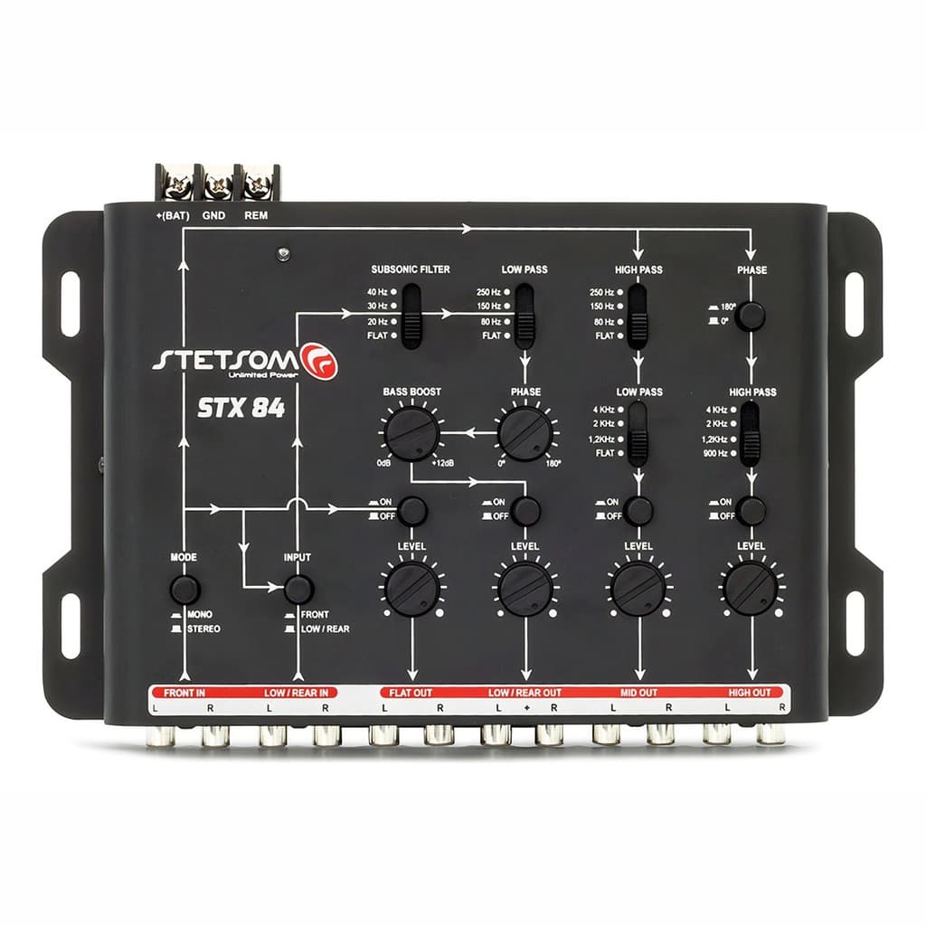 Crossover De Audio Eletrônico Analogico Automotivo Stetsom 4 Entradas 8 Saidas Stx-84 4 Vias 12v