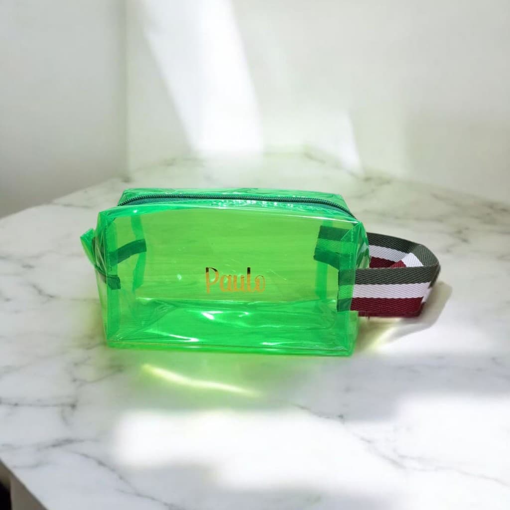 NECESSAIRE CRISTAL VERDE COM ALÇAS E PERSONALIZÁVEL