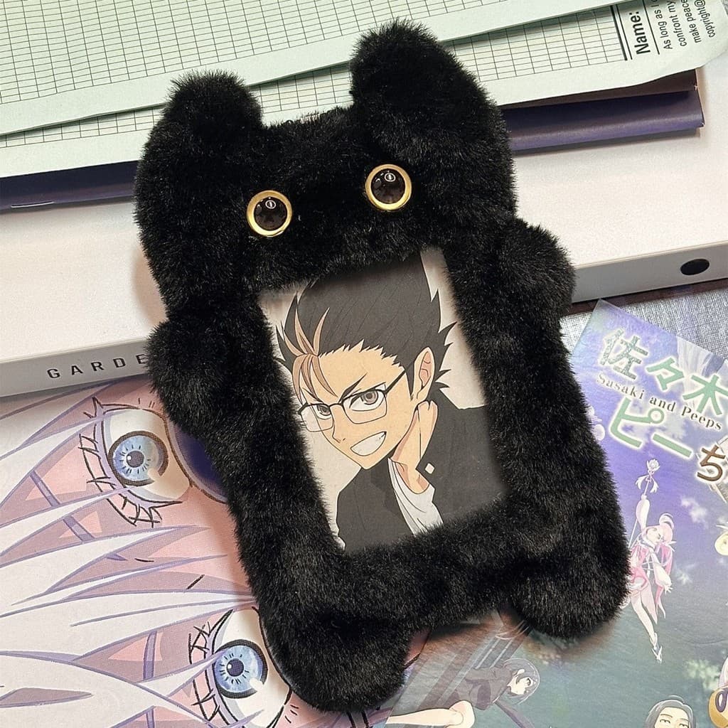 Kawaii Gato Preto Titular Do Cartão De Pelúcia 3 Polegada Ídolo Polaroid Saco De Armazenamento Photocard Organizador Est