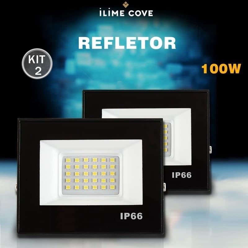 Kit 2 Refletor LED 100W Holofote Bivolt Econômico e Durável IP66 à Prova d'Água Super Brilhante