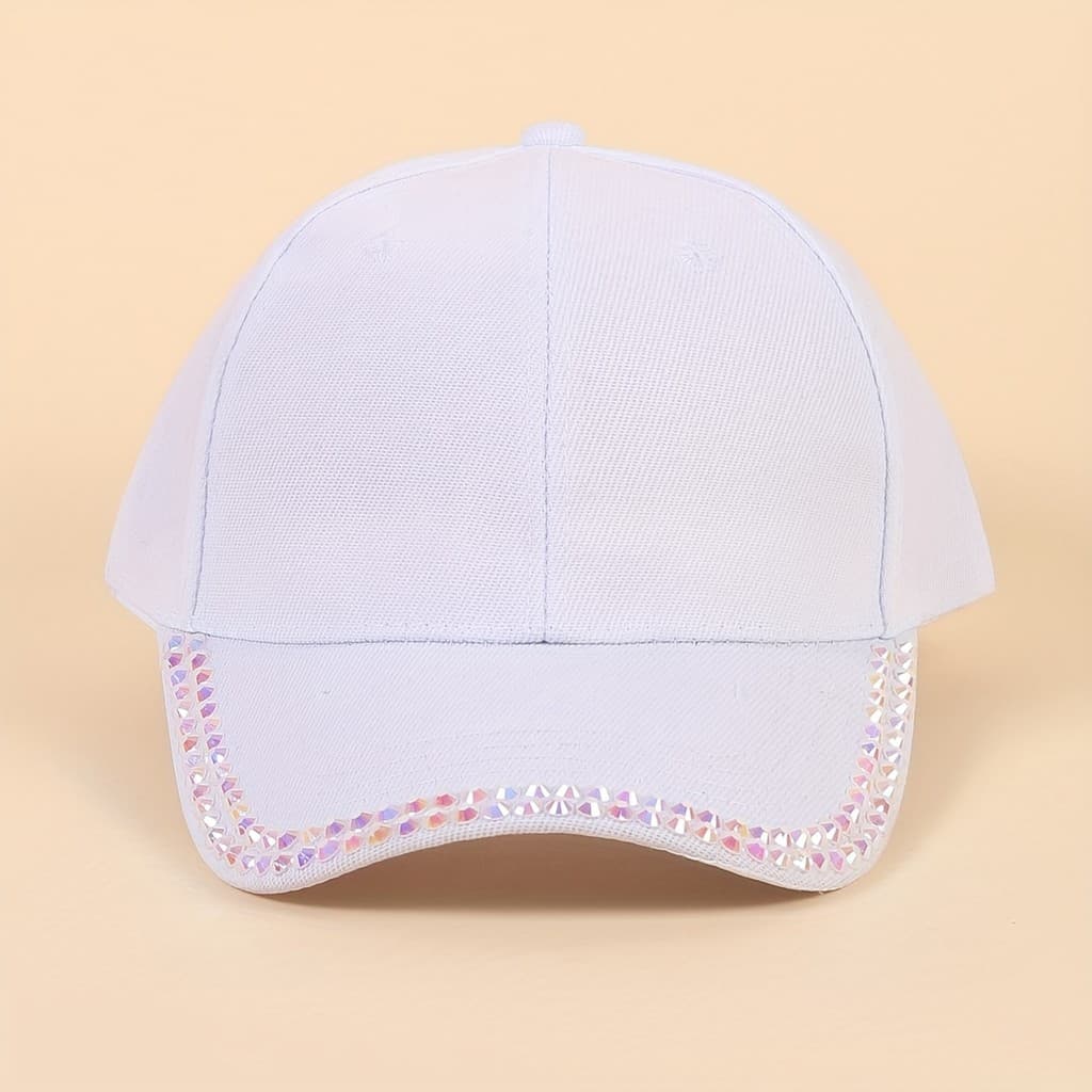 Boné de Beisebol Preto com Decoração de Strass, Estilo Casual Simples, Boné Leve de Algodão para Proteção Solar, Acessór