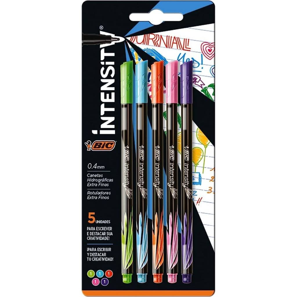 Caneta Hidrográfica Intensity 5 Cores Fashion Ponta Ultra Fina 0.4mm 930192 BIC
