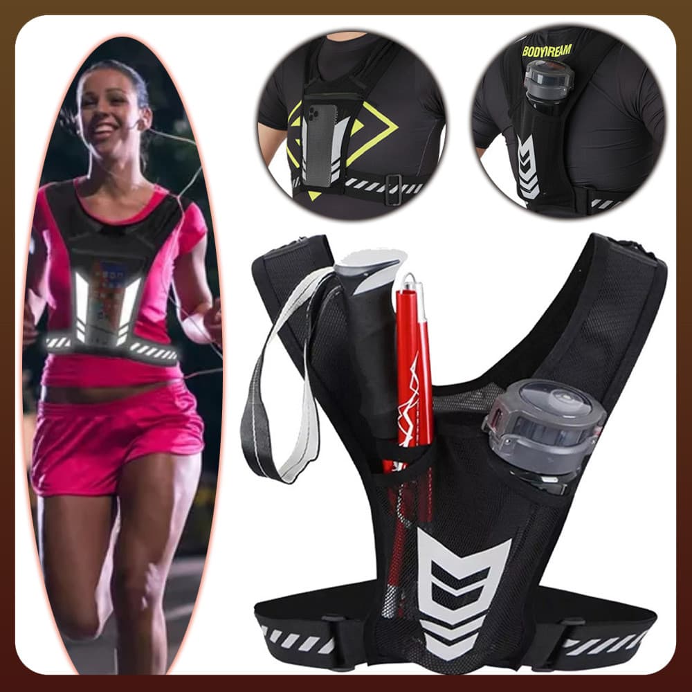 Colete Esportivo Refletivo Para Ciclismo E Corrida Noturna Com Bolso Para Garrafa De Água E Bolso Para Celular