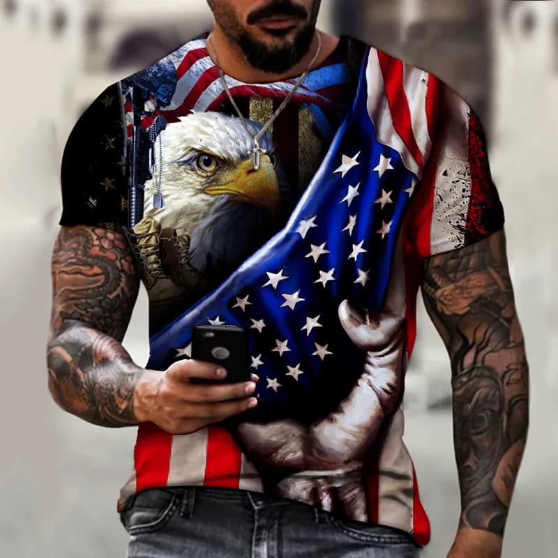 Camiseta Masculina , Estilo Rua , Produtos De Moda , Impressão 3D , Ajuste Four Seasons , Águia Americana , Roupas