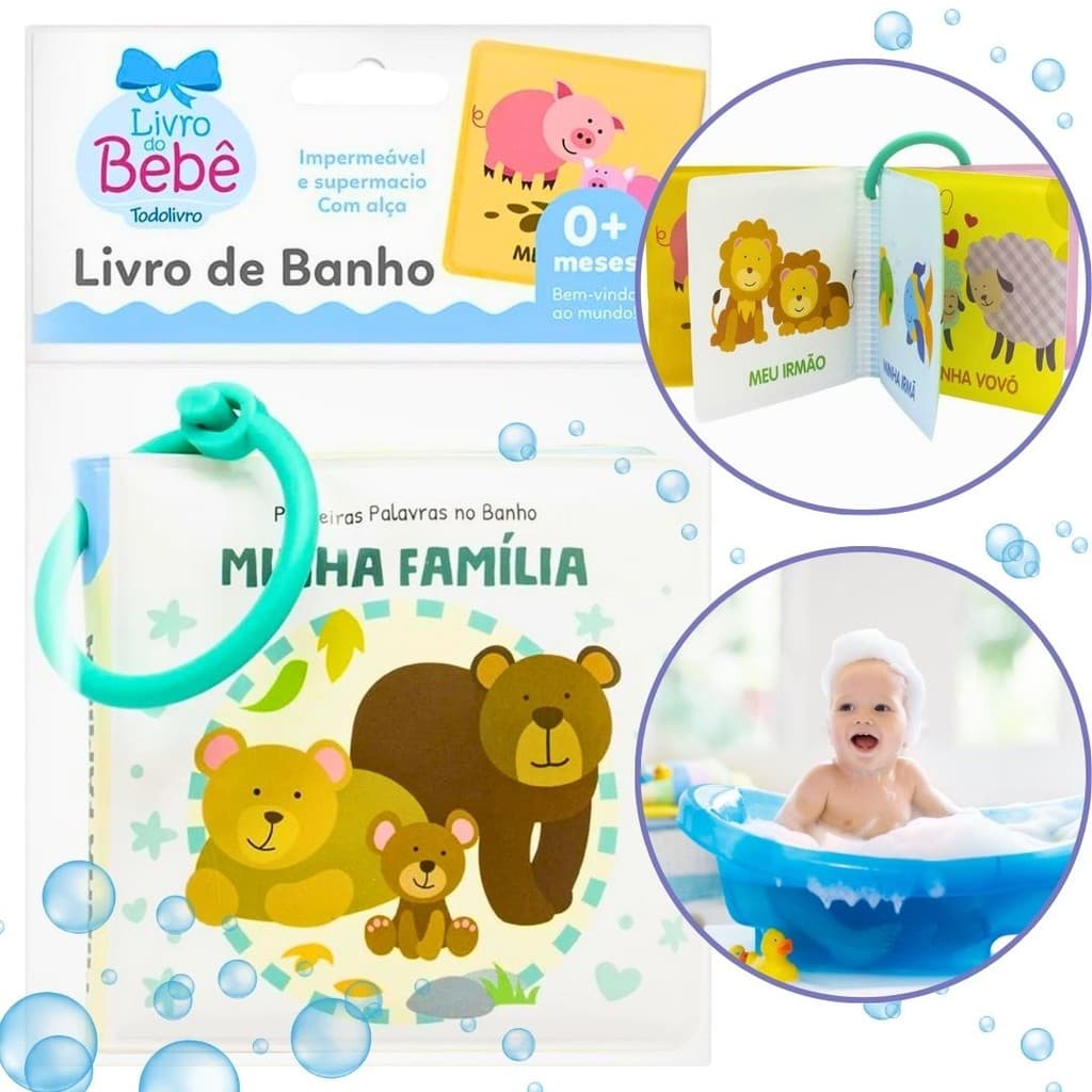 Livro de Banho P/ Bebês Primeiras Palavras Minha Familia Ajuda No Contraste Impermeável Todolivro