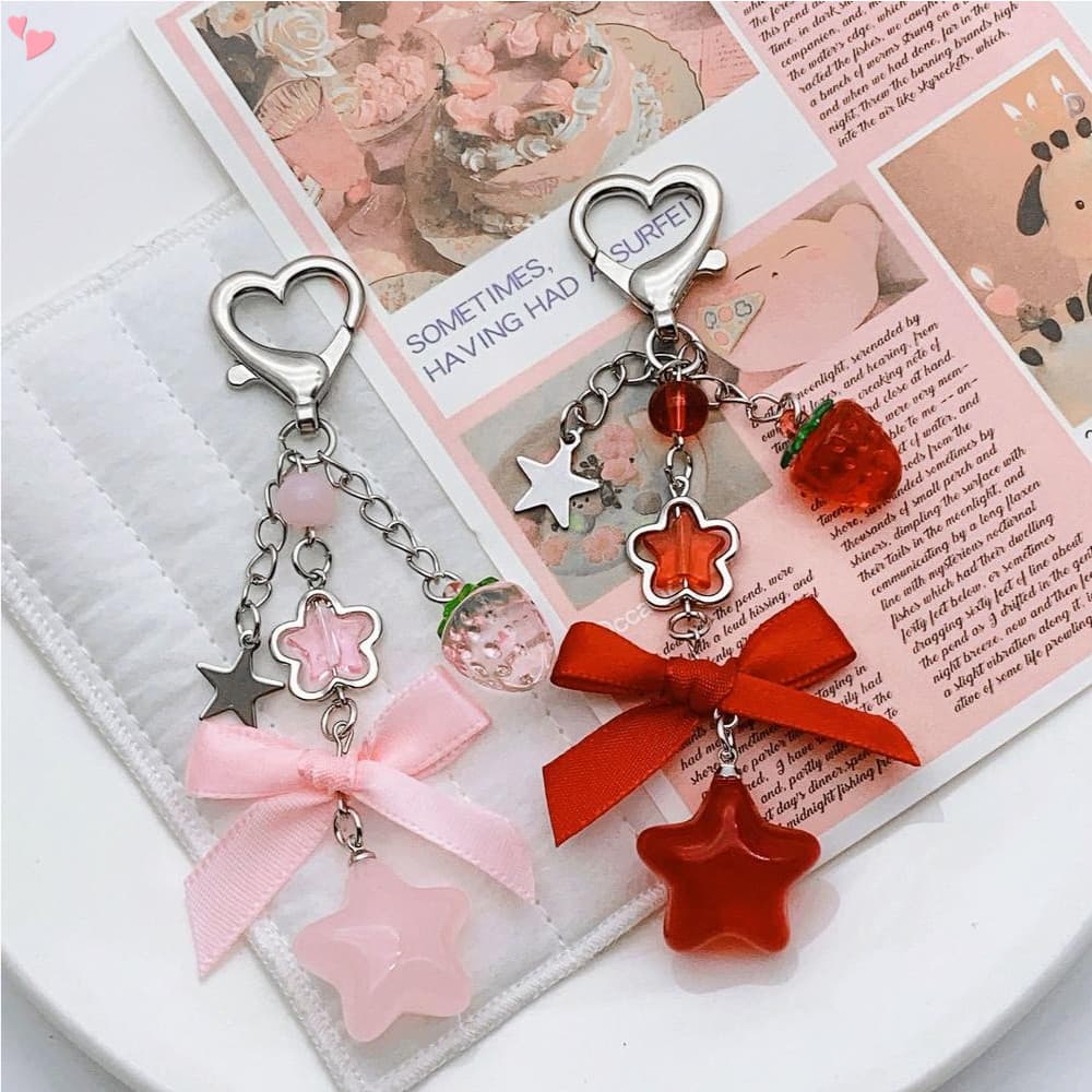 Estético Y2K Chaveiros Morango Arco Estrela Pingentes Bonito Rosa Chaveiro Geléia Decoração Para Mochilas Bolsas