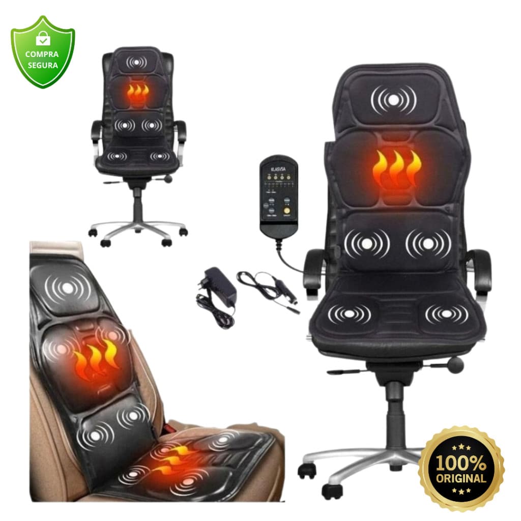 Assento Massageador de Lombar com Aquecimento Almofada Para Cadeira Casa Sofá Carro Encosto Massagem
