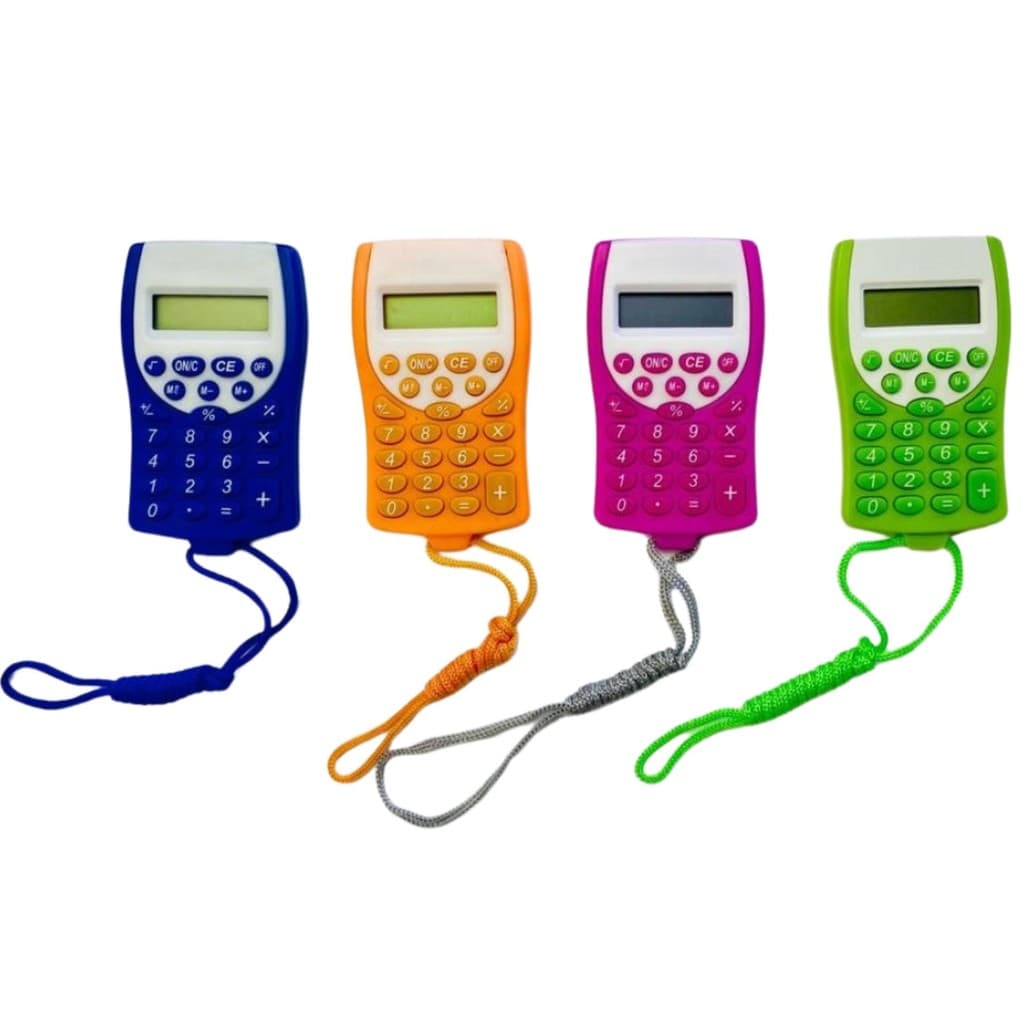 Mini Calculadora de Bolso 8 Dígitos Colorida Rosa Azul com Cordão MJ-309