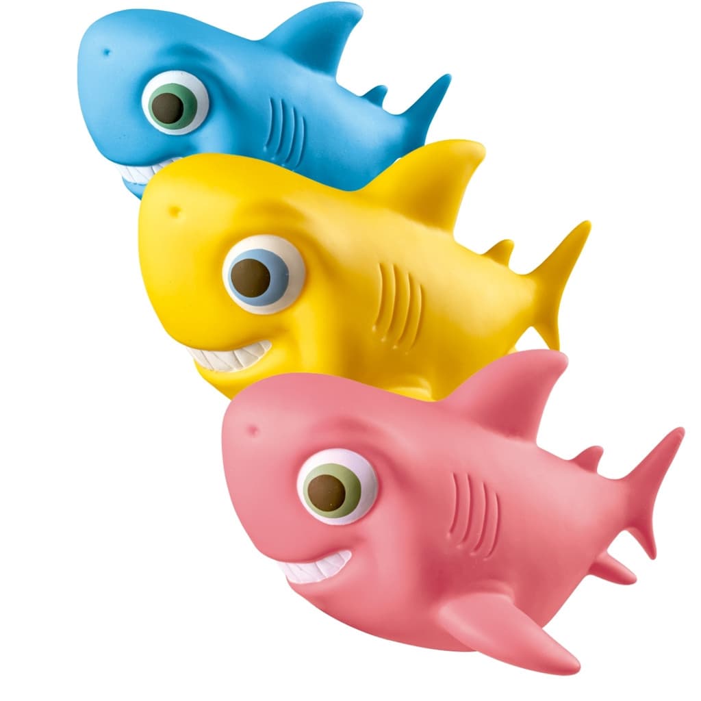 Tubarão Em Vinil  21cm Para Banho Família Shark Mordedor Bebê Tubarão Mamãe Papai Baby Em Vinil Cometa