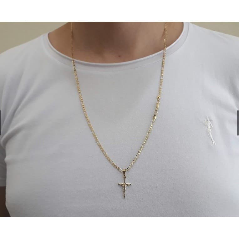 Corrente Colar Masculino Banhada A Ouro 18K Dourada com Pingente Crucifixo