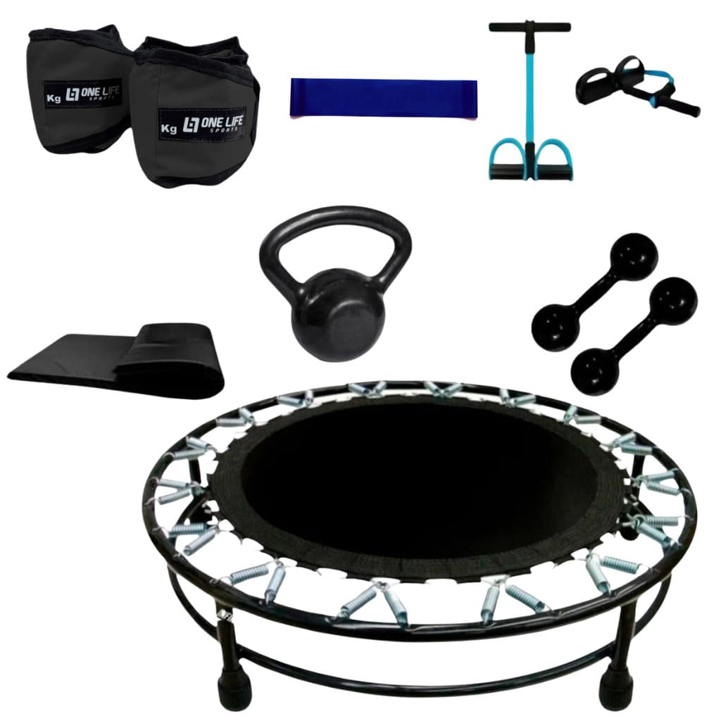 Kit Aeróbico Mini Jump + halter 2kg + caneleira2 + Colchonete + extensor + Kettlebell 6 kg + mini band médio