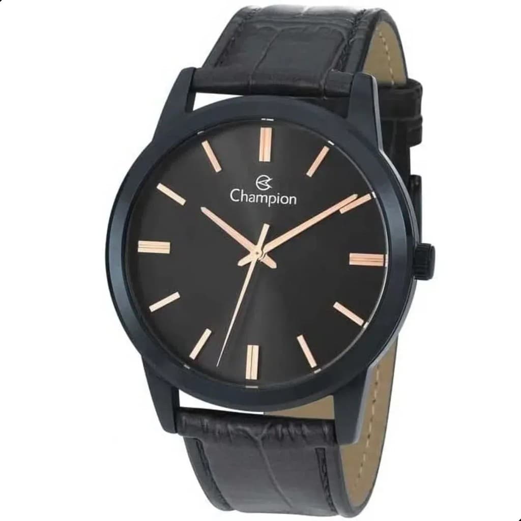 Relógio Masculino Champion Azul com Pulseira de Couro Preto Resistente a Água CN20702N Relógio Quartzo Masculino