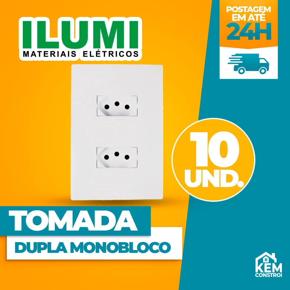 Tomada Dupla 10a Monobloco Bivolt Espelho 4x2 Linha I9 Ilumi