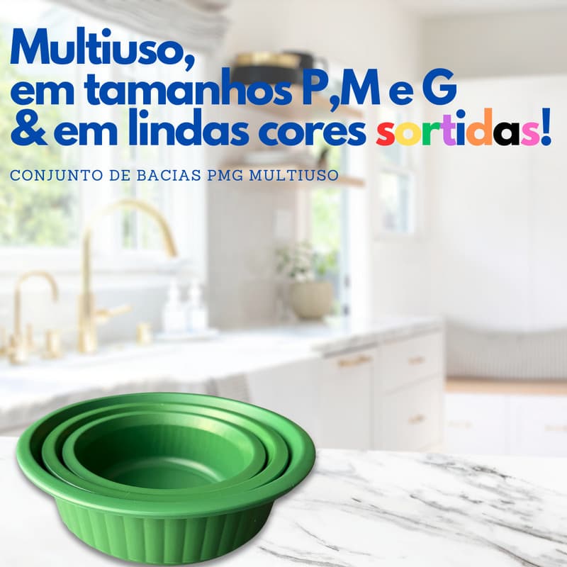 Kit 3 Bacias De Plástico Redondas Multiuso Reforçada Balde