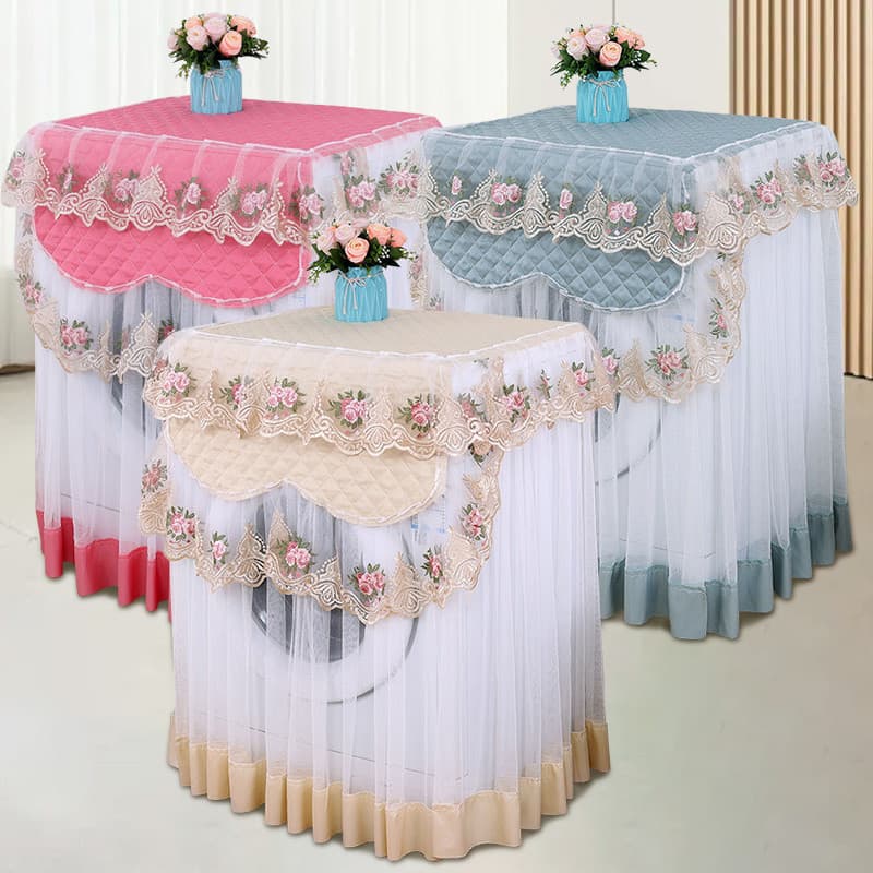 Máquina De Lavar Roupa Capa Poeira Bordado Renda Plissado Tambor Proteção Respirável Impresso Floral Tule À Prova Dwater