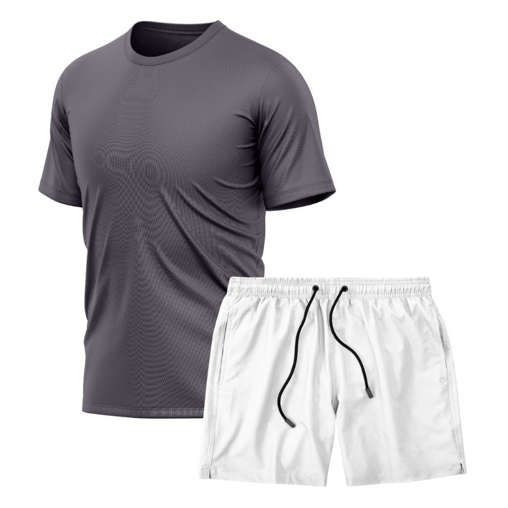 Kit Camiseta Manga Curta Dry Chumbo + Short Tactel Academia Caminhada