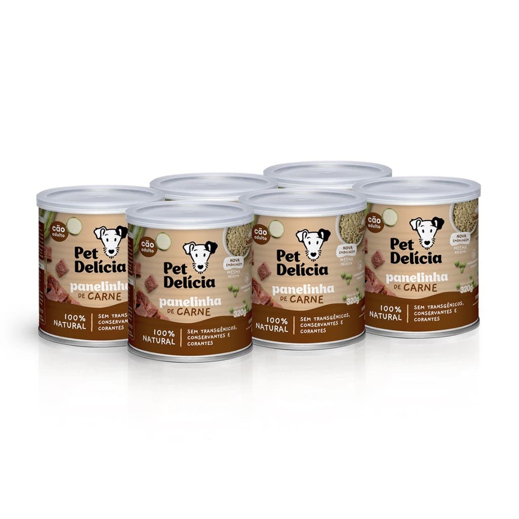 KIT 6 UNIDADES ALIMENTO ÚMIDO PET DELÍCIA PANELINHA DE CARNE 320G CÃES