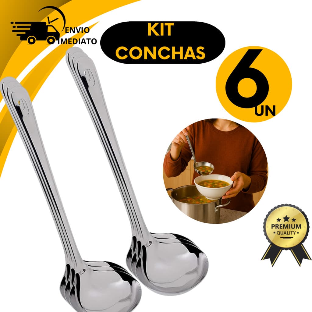Kit Concha 6 Peças Inox para Caldos Feijão Sopas Molhos Utensílio de Cozinha Restaurante