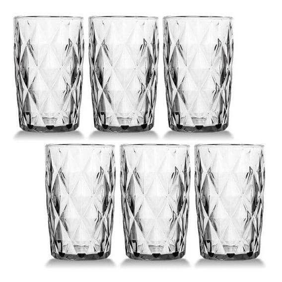 JOGO 6 COPOS ALTO DIAMANTE DIAMOND 400 ML VIDRO RESISTENTE