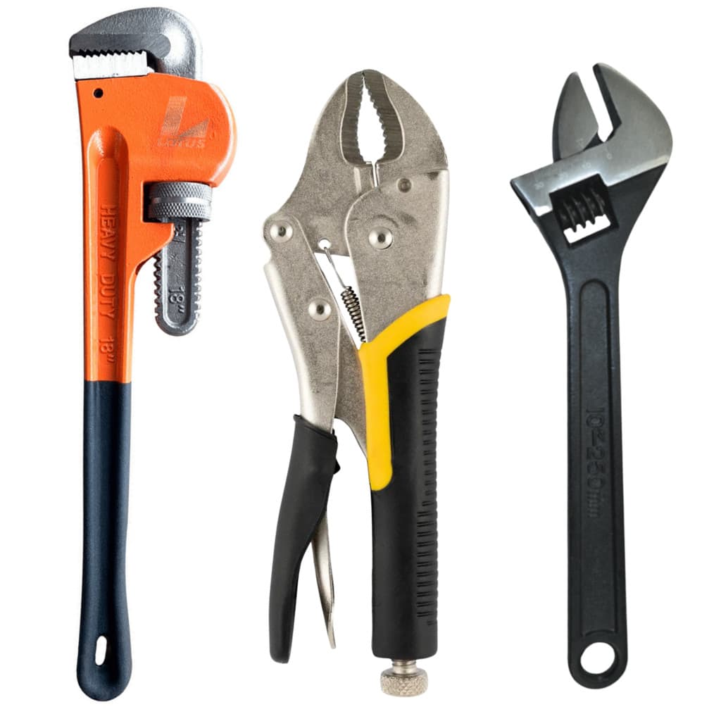 Kit Chave Inglesa 10" + Alicate Pressão 10" + Chave Grifo Americana 14" Aperto Manutenção Reparo