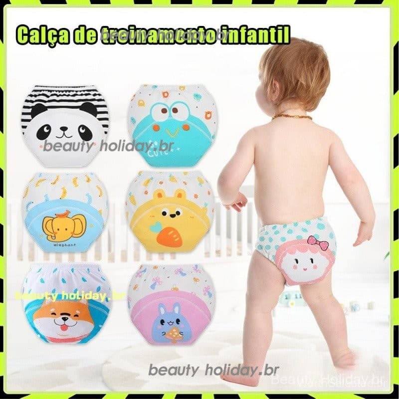 3Pcs Calça de treinamento infantil 0-3T algodão antibacteriano respirável lavável calça fralda de bebê