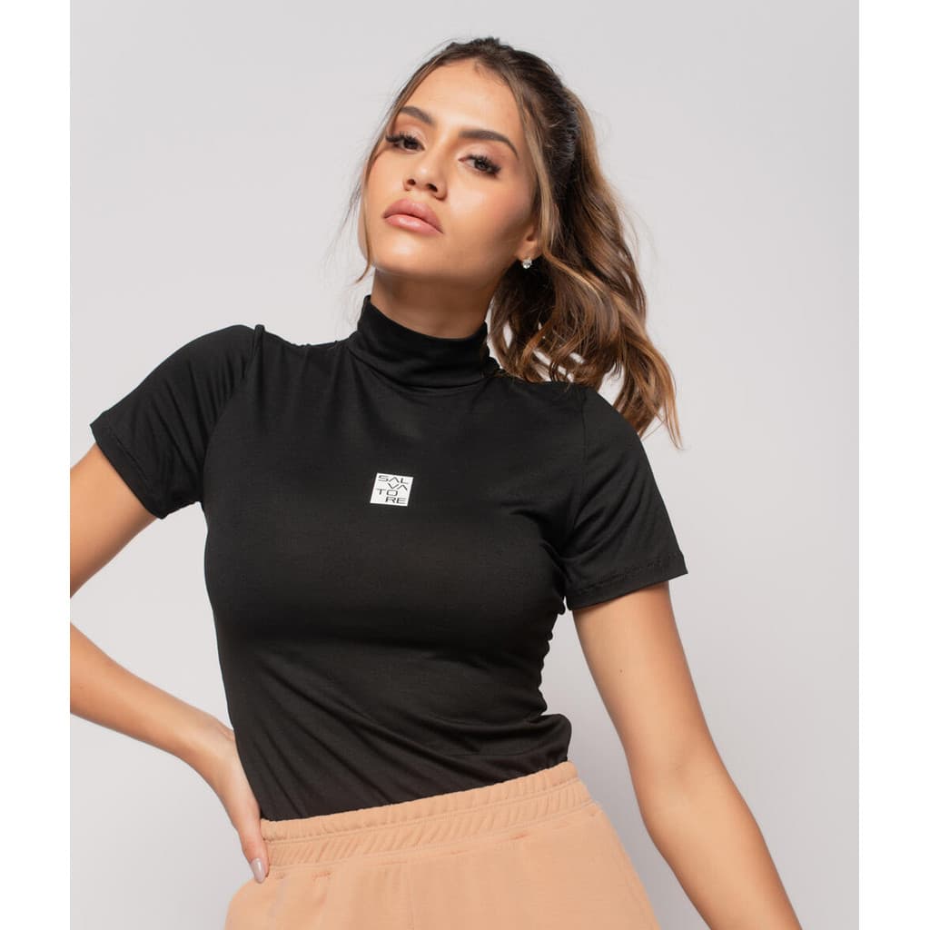 Blusa Sport Gola Alta Manga Curta Malha Salvatore