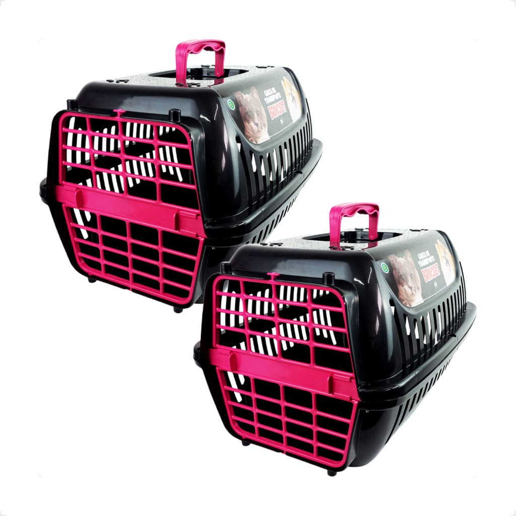 Kit 2 Caixa de Transporte Brinqpet N2 Premium – Preto e Rosa