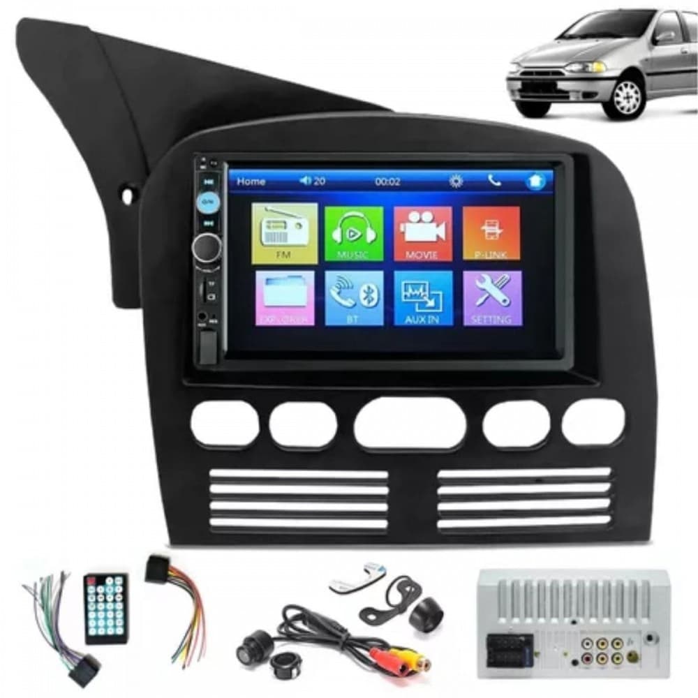 Central Multimídia 2 Din Mp5 Fiat Strada G1 Câmera Moldura