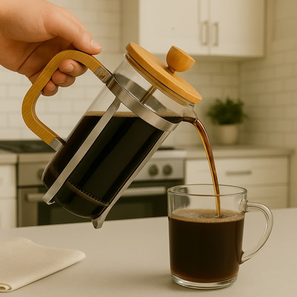 Cafeteira Prensa Francesa Vidro 350ml Com Tampa Alça Bambu