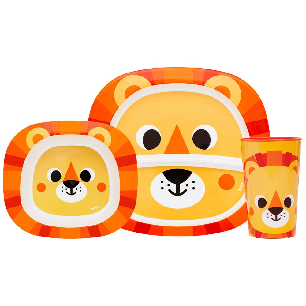 Kit 3 Peças Refeição Prato Pratinho Divisórias Buba Bowl Introdução Alimentar Bubazoo Leão