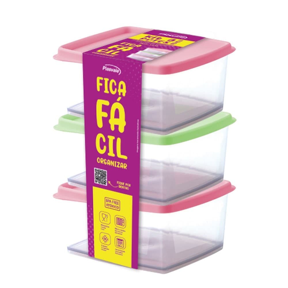 Kit 3 Pote Hermético Pote Marmita Pote Porta Mantimentos Alimentos Frutas Plástico 500ml