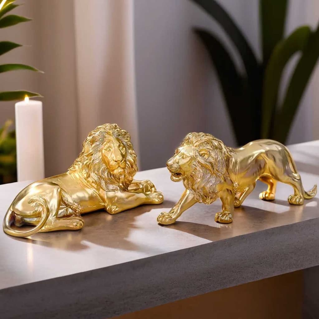 Kit Leão Estatueta Escultura Decoração Sala Escritório