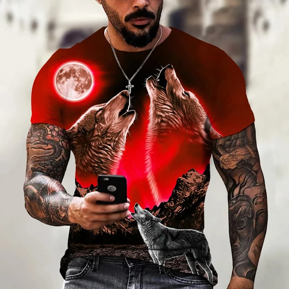 2025 Lobo T Camisa Para Homens Animal Impressão Manga Curta Topo 3D Casual Rua Homem Camiseta De Grandes Dimensões Roupa