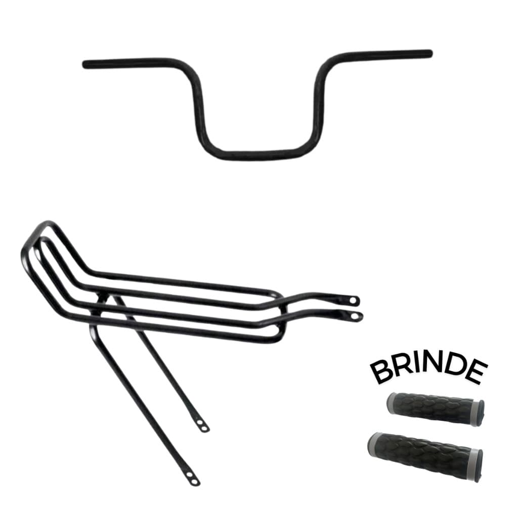 Guidão Tipo Cg Titan Preto + Bagageiro Rabetão Tubão garupeira para bike bicicleta