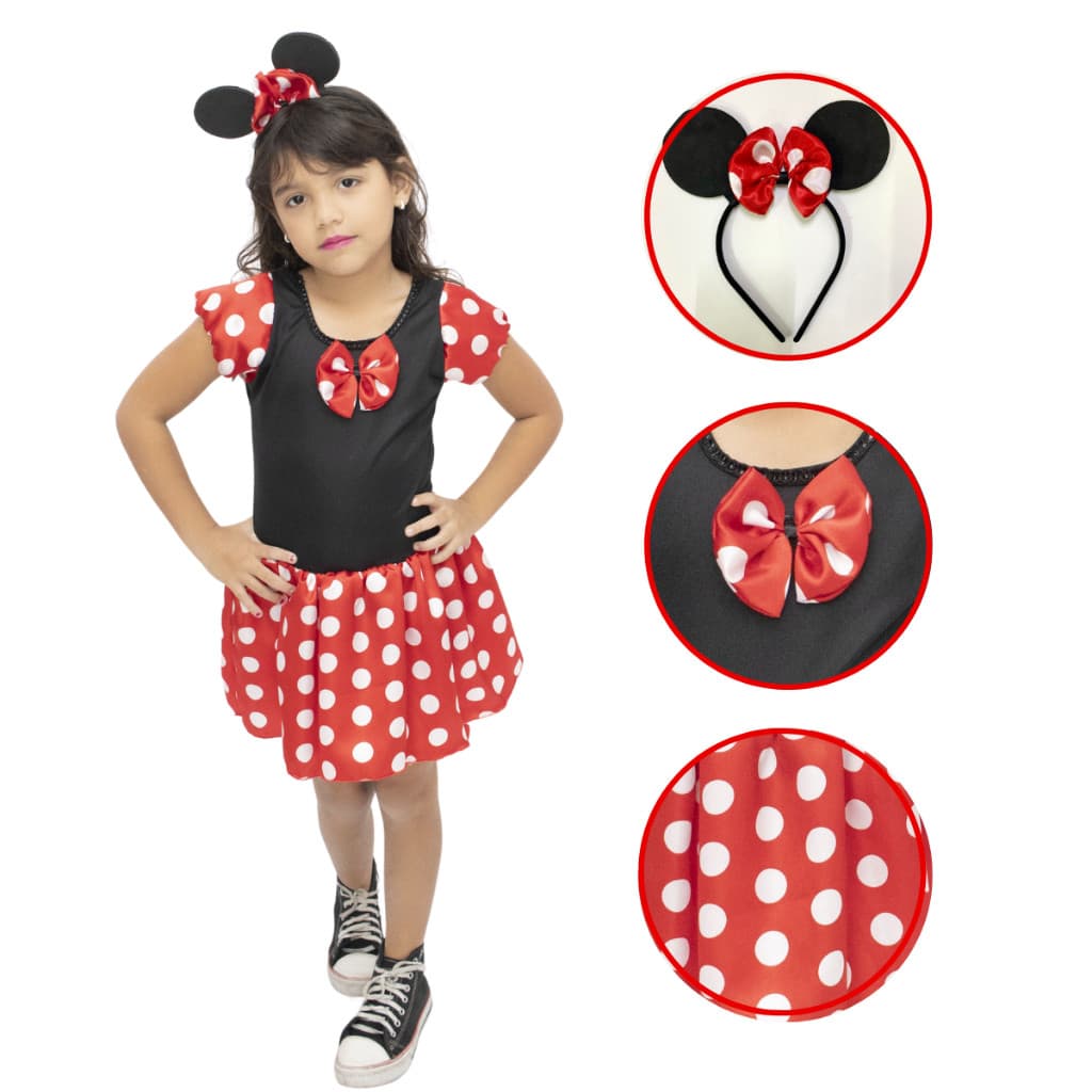 Fantasia Vestido Temático Menina Minnie Vemelha Fantasia Infantil promoção