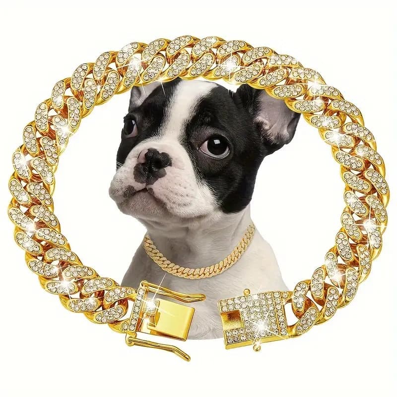 Coleira De Corrente Para Cachorro ,  Colar De Metal Gato , Joia De Cristal Animais De Estimaçã