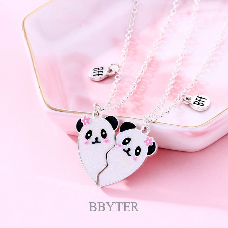 BBYTER Cartoon Panda Heart Broken Pendant Necklace BFF Jóias De Casal Para Meninas Moda Amizade Melhores Amigas