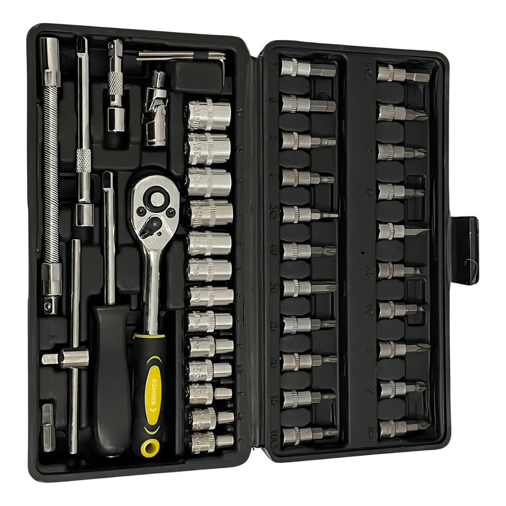 Kit Jogo De Chaves Catraca Soquete Crv 46 Peças Sextavado