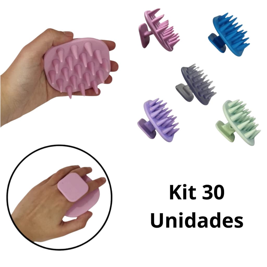 Kit 30 Escovas Massageadora de Silicone para Cabelos